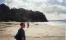 Craig looks out over the view of the beach, wondering where the hot water is.