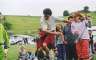 The middle of the unicycle slalom race; rather than cones, they used children as the things to negotiate..