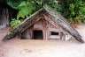 A tiny Maori residence in a pit in the ground.