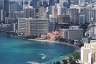Lots and lots of hotels; the pink one is the one we went surfing in front of, and the beach you can see is the famous Waikiki beach.